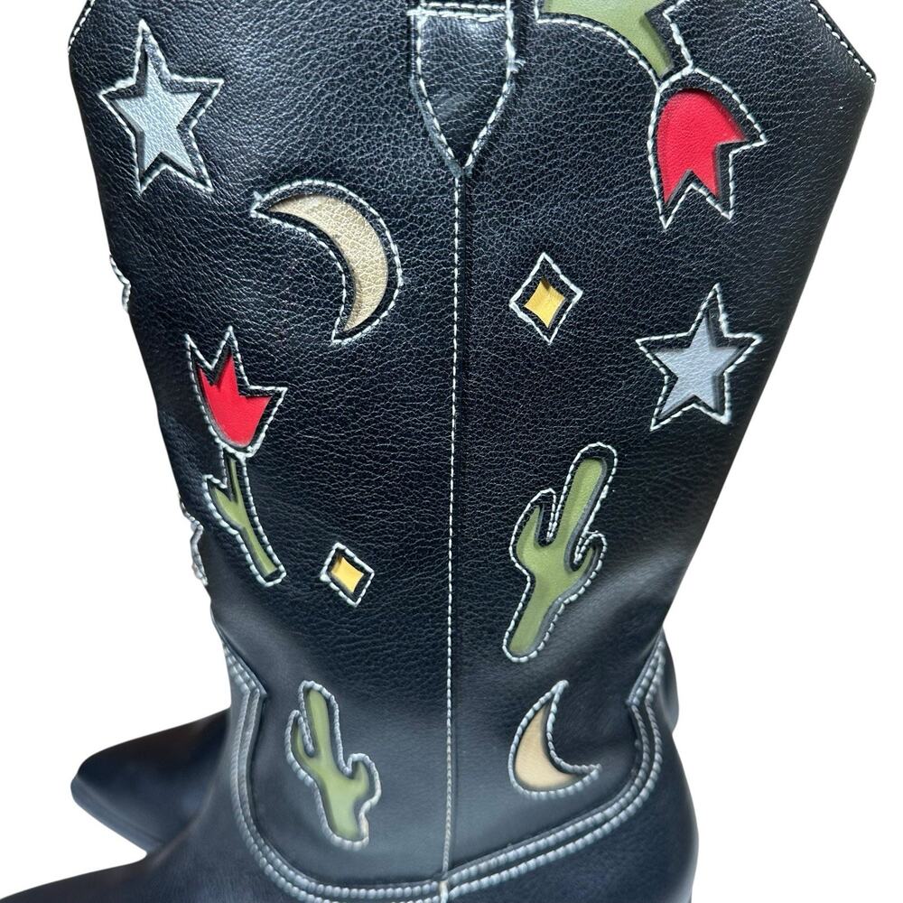 No Boundaries Western Cowgirl Boots Cactus Moon Star Black Faux Leather Womens 9 - Picture 4 of 10